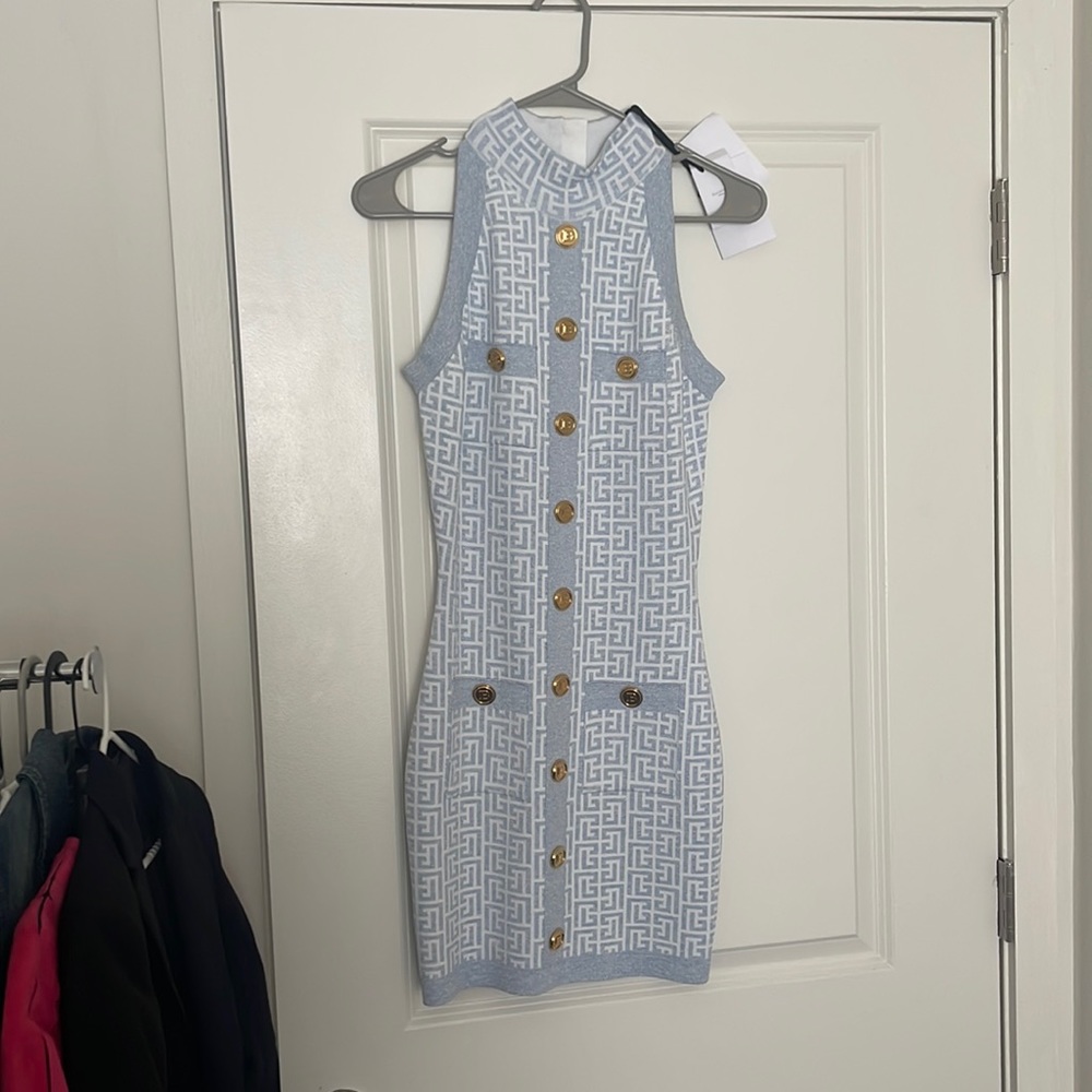 Balmain short buttons glitter dress